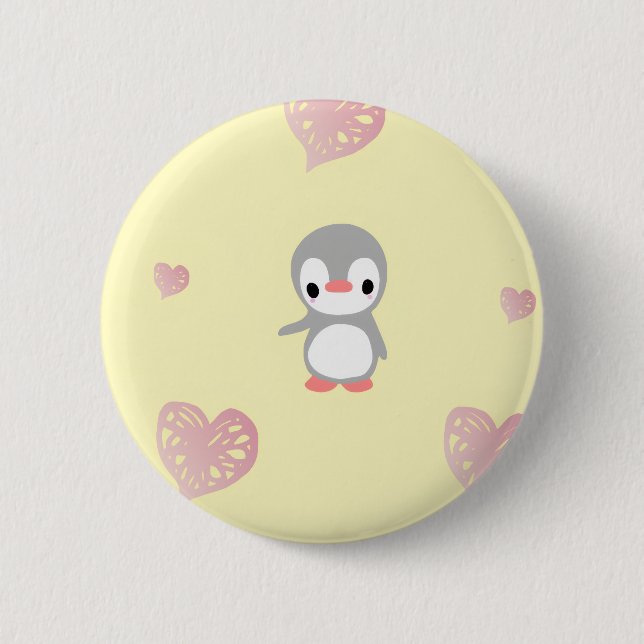 Cozy Heart Warming Penguin 6 Cm Round Badge (Front)