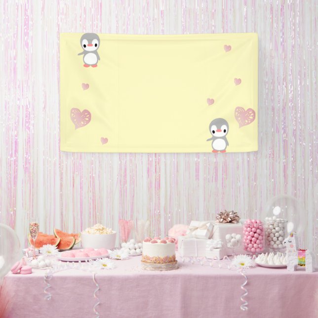 Cozy Heart Warming Penguin Banner (Party)
