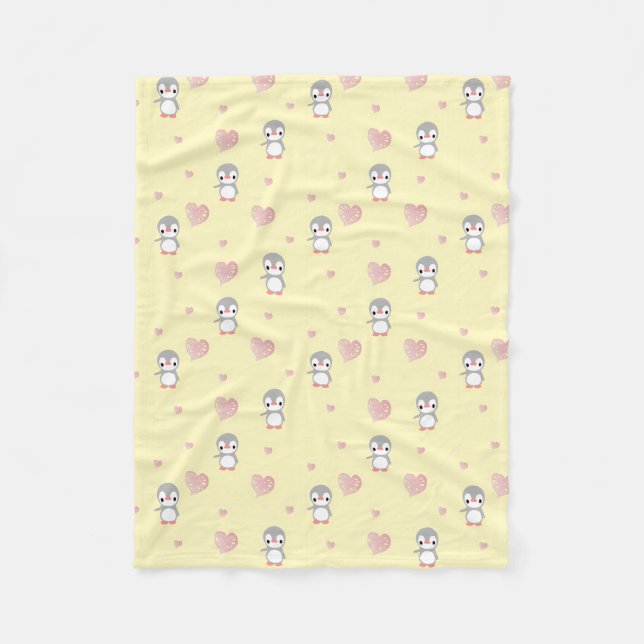 Cozy Heart Warming Penguin Fleece Blanket (Front)