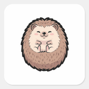 Cozy Hedgehog – Cute Kawaii Illustration Square Sticker
