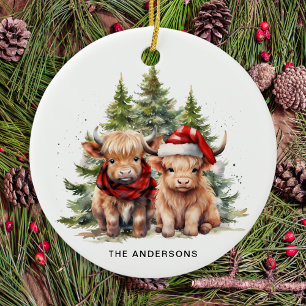 Cozy Highland Cow Farm Animals Country Christmas  Ceramic Tree Decoration