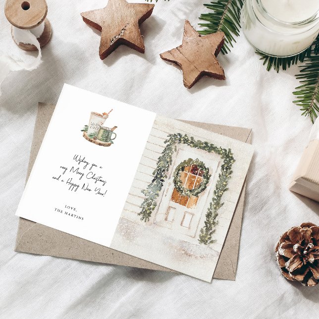 Cozy Holiday Door, Hot Drink Holiday Card (Creator Uploaded)