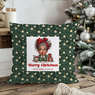 Cozy Holiday Grandma Pillow Funny Cartoon Style