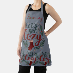 Cozy Holiday Pine Berry Lettering Apron