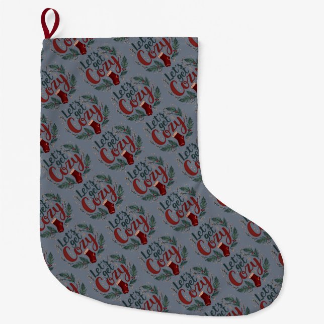 Cozy Holiday Pine Berry Lettering Large Christmas Stocking (Front)