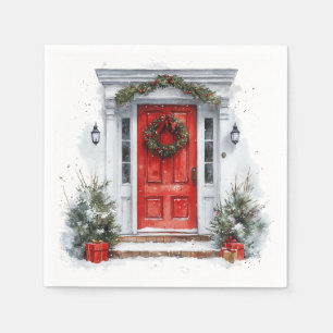 Cozy Holiday Welcome Red Door Napkin