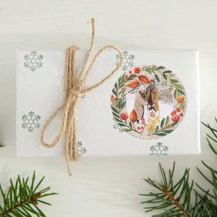 Cozy Holiday Wreath Photo Frame  Classic Round Sticker