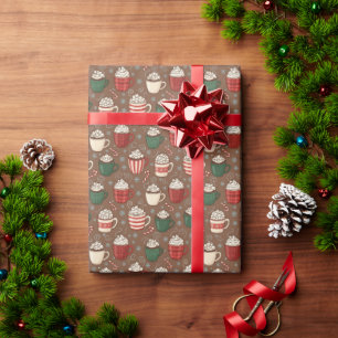 Cozy Hot Cocoa Mugs & Marshmallows Christmas Wrapping Paper