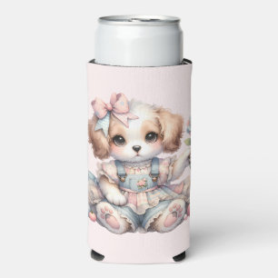 Cozy Kawaii Cottagecore Farmcore Puppy Style Seltzer Can Cooler