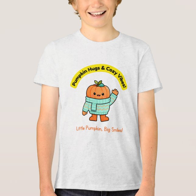 Cozy Kawaii Pumpkin Autumn Vibes Tri-Blend Shirt (Front)