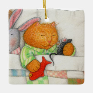 COZY KITTY Ceramic Square Ornament 