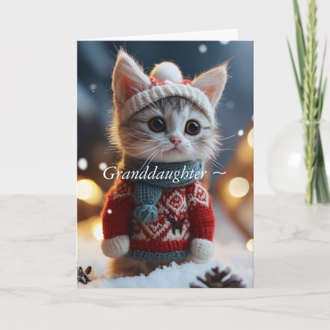 COZY KITTY GRANDDAUGHTER CHRISTMAS CARD (Front)