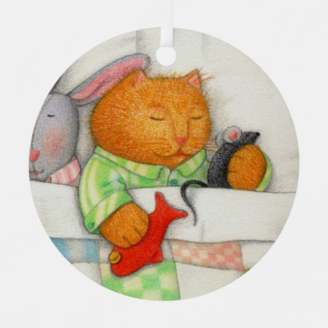 COZY KITTY Metal Circle Ornament  (Front)