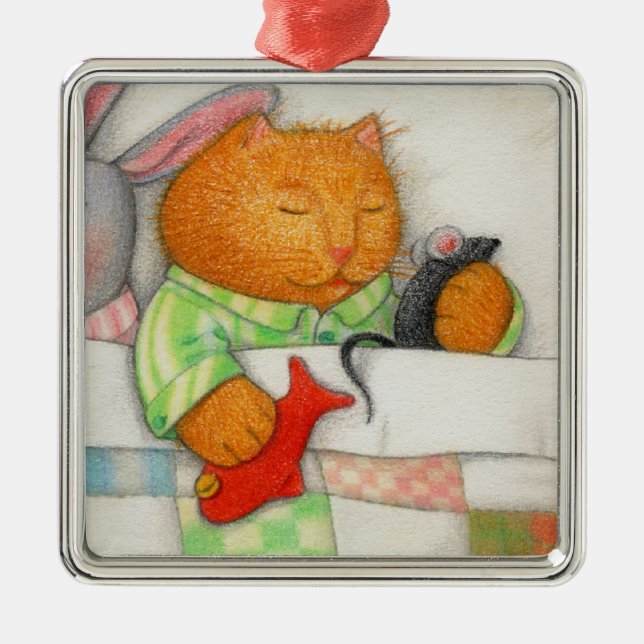 COZY KITTY Premium Square Ornament  (Front)