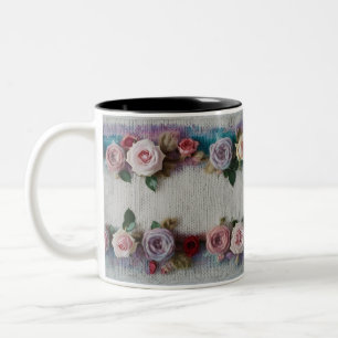 Cozy Knit Rose Border Two-Tone Mug