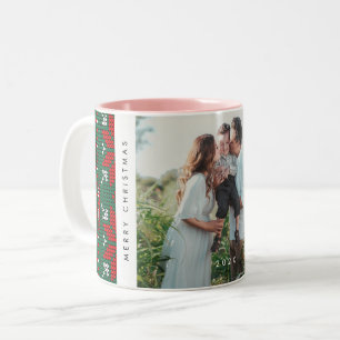 Cozy Knit Sweater Pattern Photo Holiday Two-Tone Coffee Mug