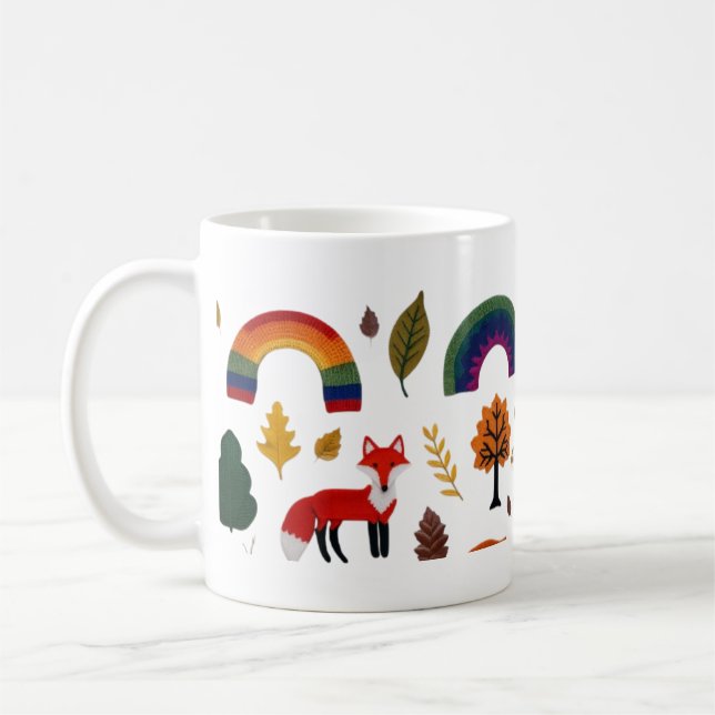 Cozy Knitted Fox and Autumn Woodland Pattern Mug (Left)