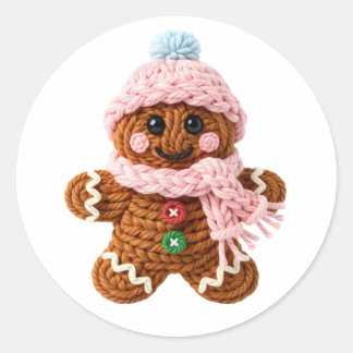 Cozy Knitted Gingerbread Winter Character Classic Round Sticker