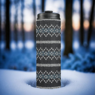 Cozy Knitted Pattern Black and Gray  Thermal Tumbler