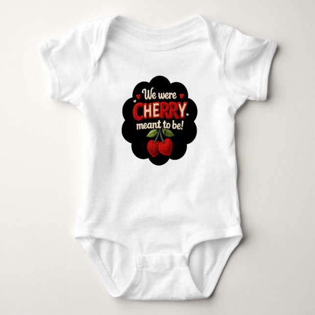 Cozy knitted-style typography and adorable cherry  baby bodysuit (Front)