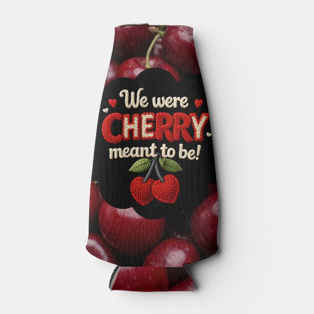 Cozy knitted-style typography and adorable cherry  bottle cooler (Front)