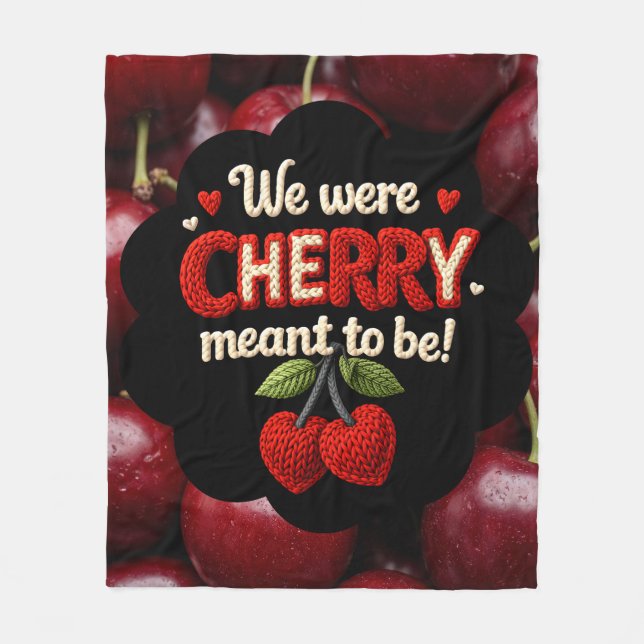 Cozy knitted-style typography and adorable cherry  fleece blanket (Front)