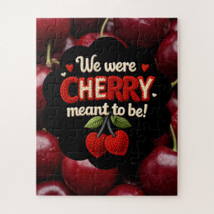 Cozy knitted-style typography and adorable cherry  jigsaw puzzle