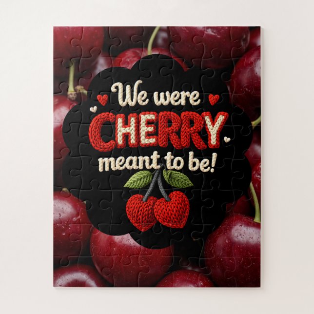 Cozy knitted-style typography and adorable cherry  jigsaw puzzle (Vertical)