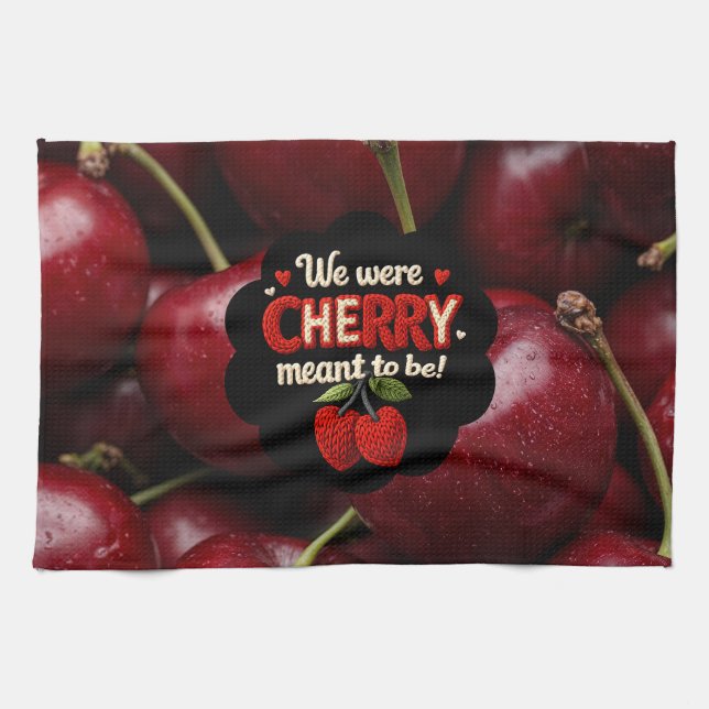 Cozy knitted-style typography and adorable cherry  tea towel (Horizontal)
