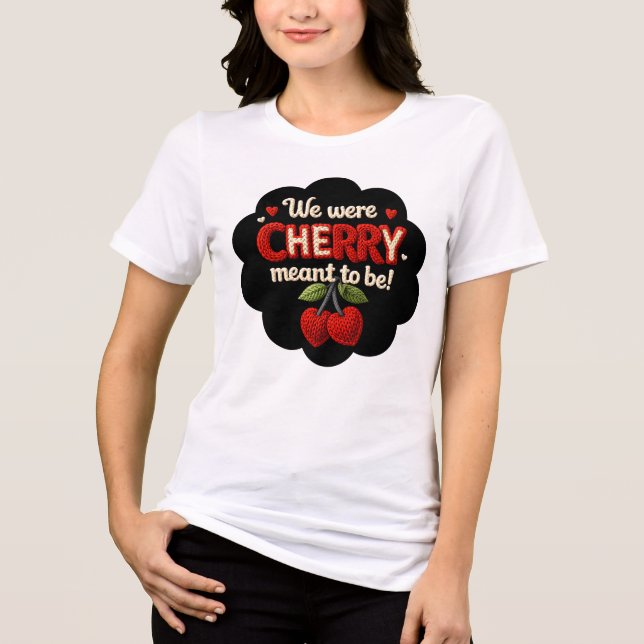 Cozy knitted-style typography and adorable cherry  Tri-Blend shirt (Front)