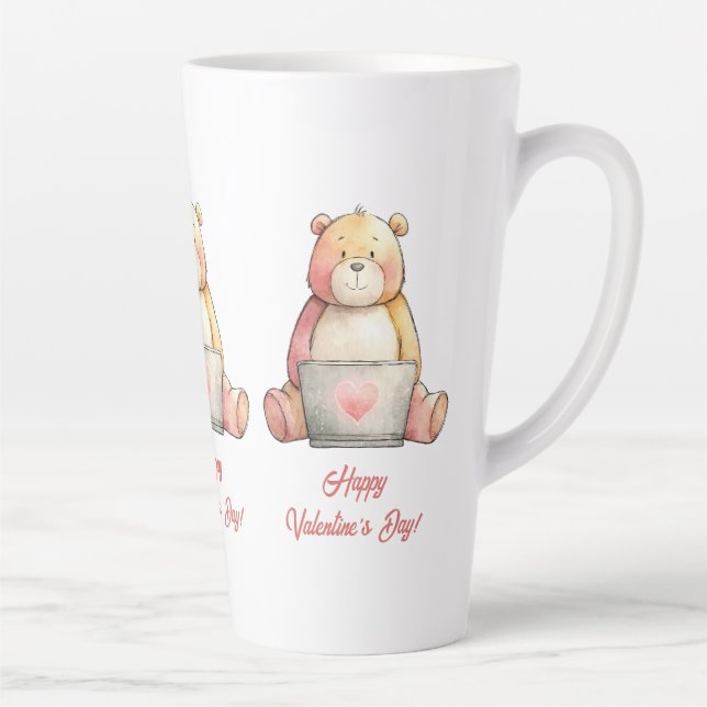 Cozy Laptop Bear Valentine`s Day Latte Mug (Right)