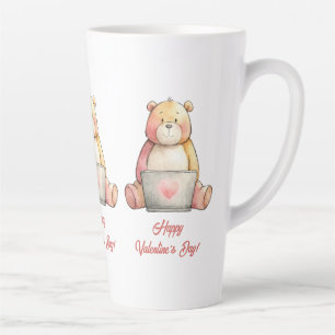 Cozy Laptop Bear Valentines Design Latte Mug