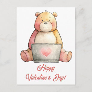 Cozy Laptop Bear Valentines Design Postcard