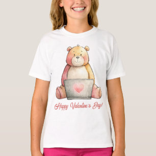 Cozy Laptop Bear Valentines Design T-Shirt
