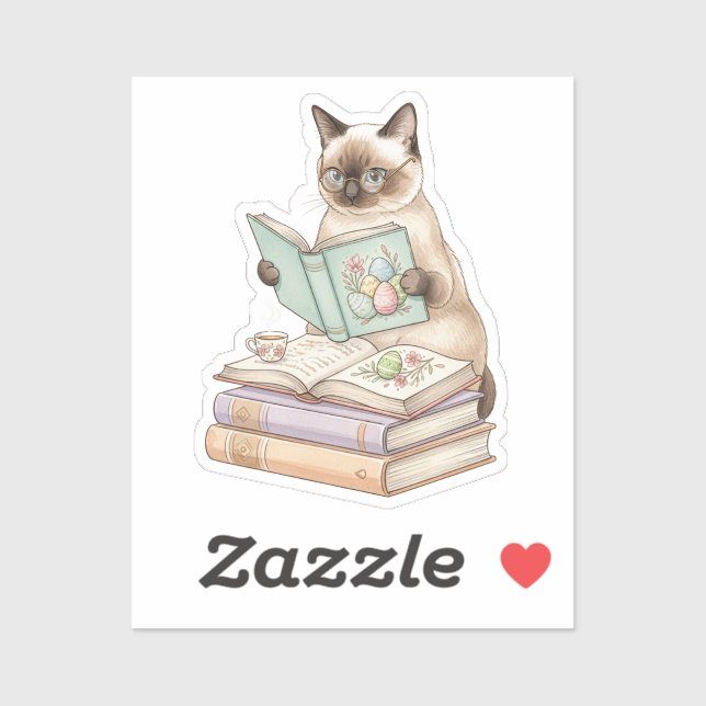 Cozy Librarian Cat Reading Easter Book Bookworm  (Sheet)