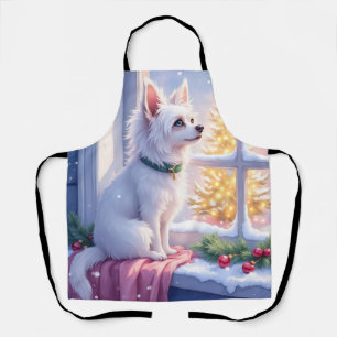 Cozy Maltese by Snowy Window Christmas Dog Art Apron