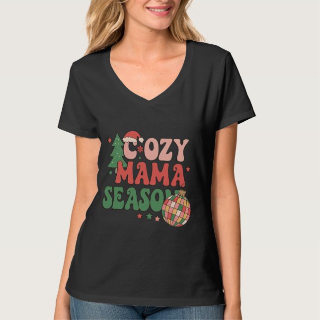 Cozy Mama Season Retro Christmas Art T-Shirt (Front)