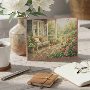 Cozy May Porch Roses Watercolor Art Postcard