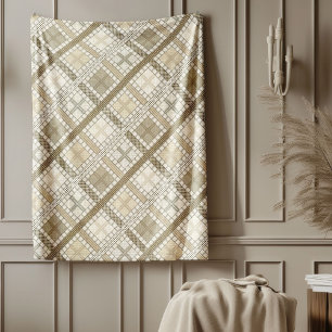 Cozy Modern Pastel Neutral Geometric Ivory Brown Fleece Blanket
