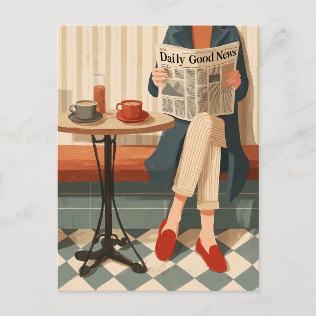Cozy Morning Coffee and News Postcard (Front)