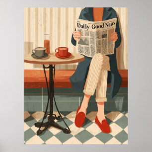 Cozy Morning Coffee and News Poster