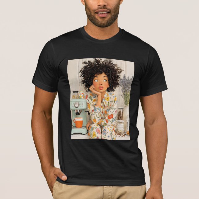 Cozy Morning Coffee Girl – Warm AI Illustration  T-Shirt (Front)