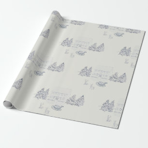 Cozy New England Christmas house with festive rein Wrapping Paper