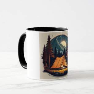Cozy Night Camping Scene Mug with Tent and Moonlig