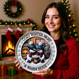 Cozy Night Snowmen Warm Hugs Large Clock