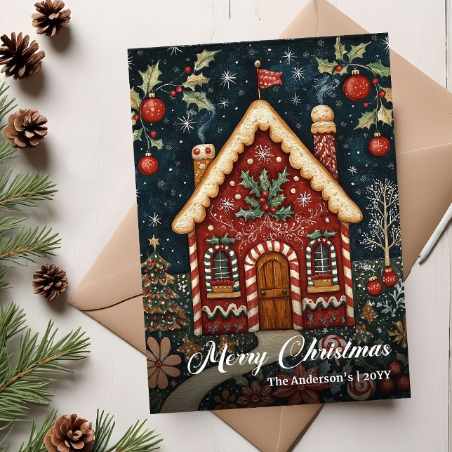 Cozy old fashioned Christmas house card download (Cozy old fashioned Christmas tree card download)