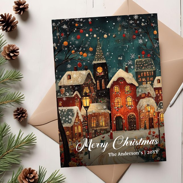 Cozy old fashioned Christmas scene seasonal card (Cozy old fashioned Christmas scene seasonal card)