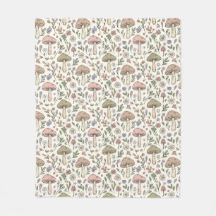 Cozy Pastel Cream Fungi Seamless Pattern Gift Fleece Blanket