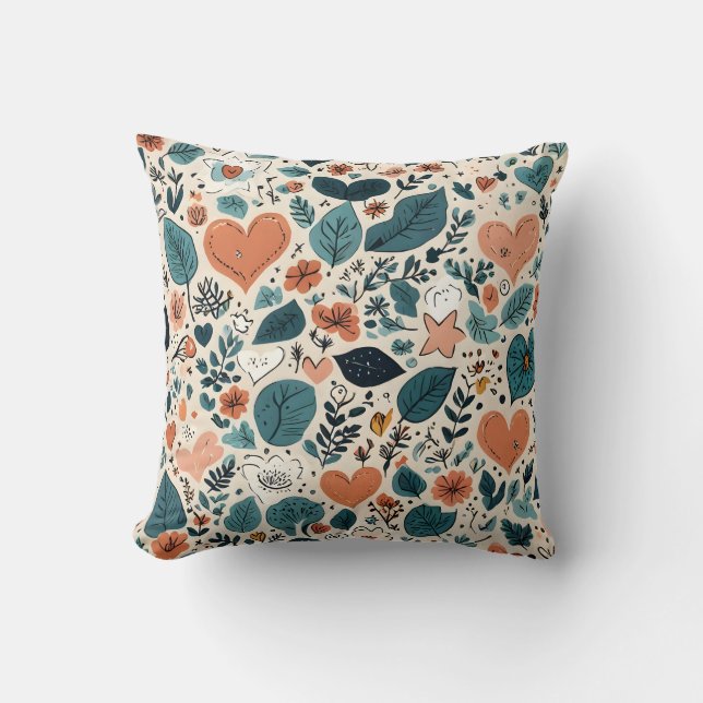 Cozy Pastel Floral & Geometric Pattern Pillow (Front)