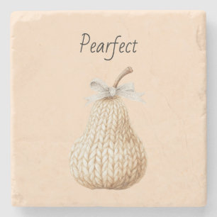 Cozy Peach Blush Pearfect Pear Fruit Stone Coaster